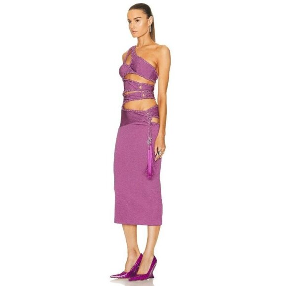 PatBO Cut Out Maxi Dress in Orchid 38 6 New Womens Bodycon Midi Crystals - Picture 4 of 16